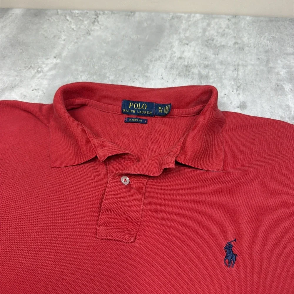 Polo Ralph Lauren Polo Shirt Mens XL Red Blue Pony Logo Cotton Casual Golf